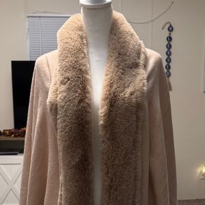 Elegant Tan Cape with Faux Fur Trim